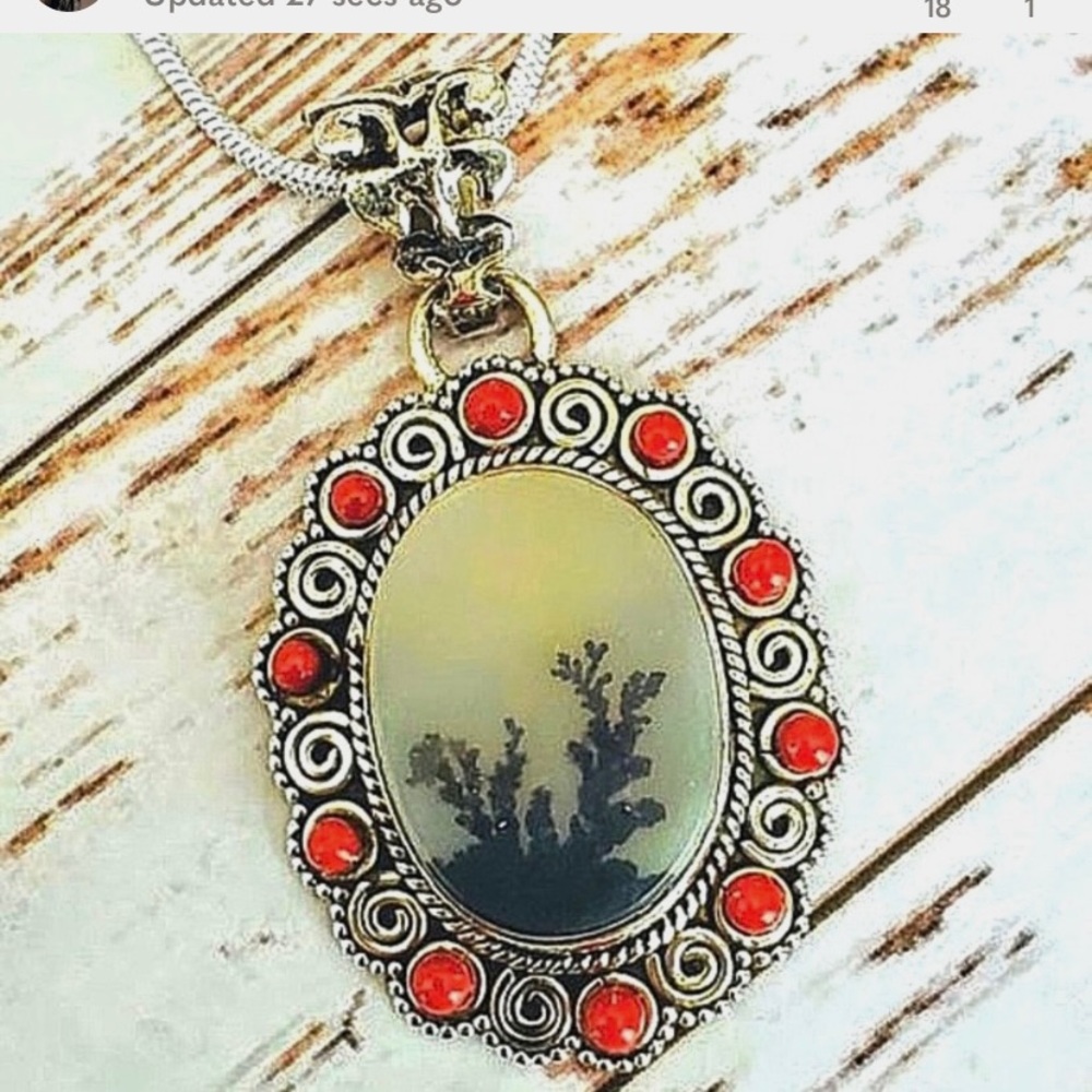 Scenic Dendritic Agate & Coral Pendent